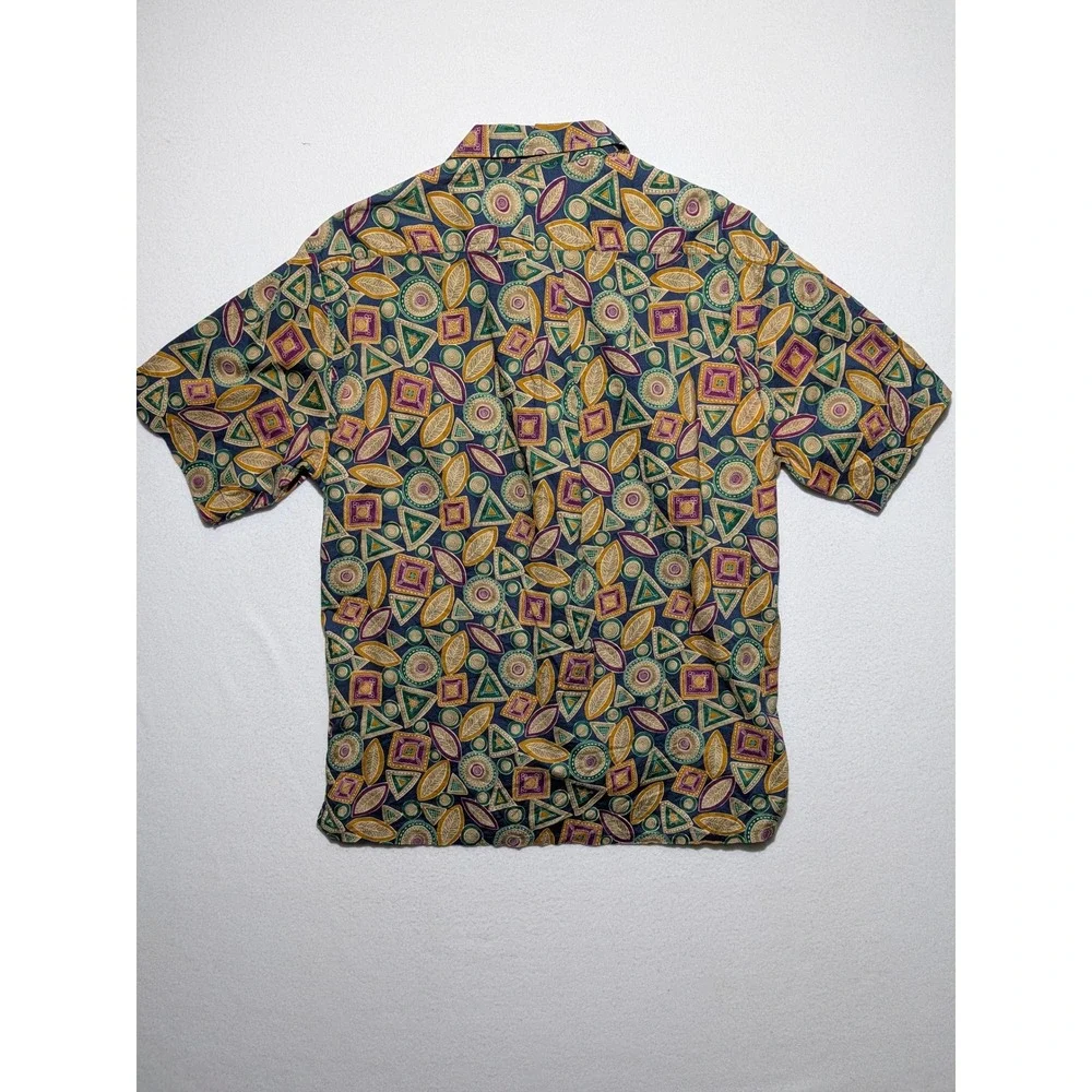 Claiborne Mens Short Sleeve‎ Button Down Shirt Geometric Print Blue Size M